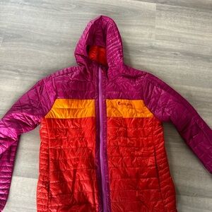 Cotopaxi Red and Orange Puffer Jacket for Cold Weather